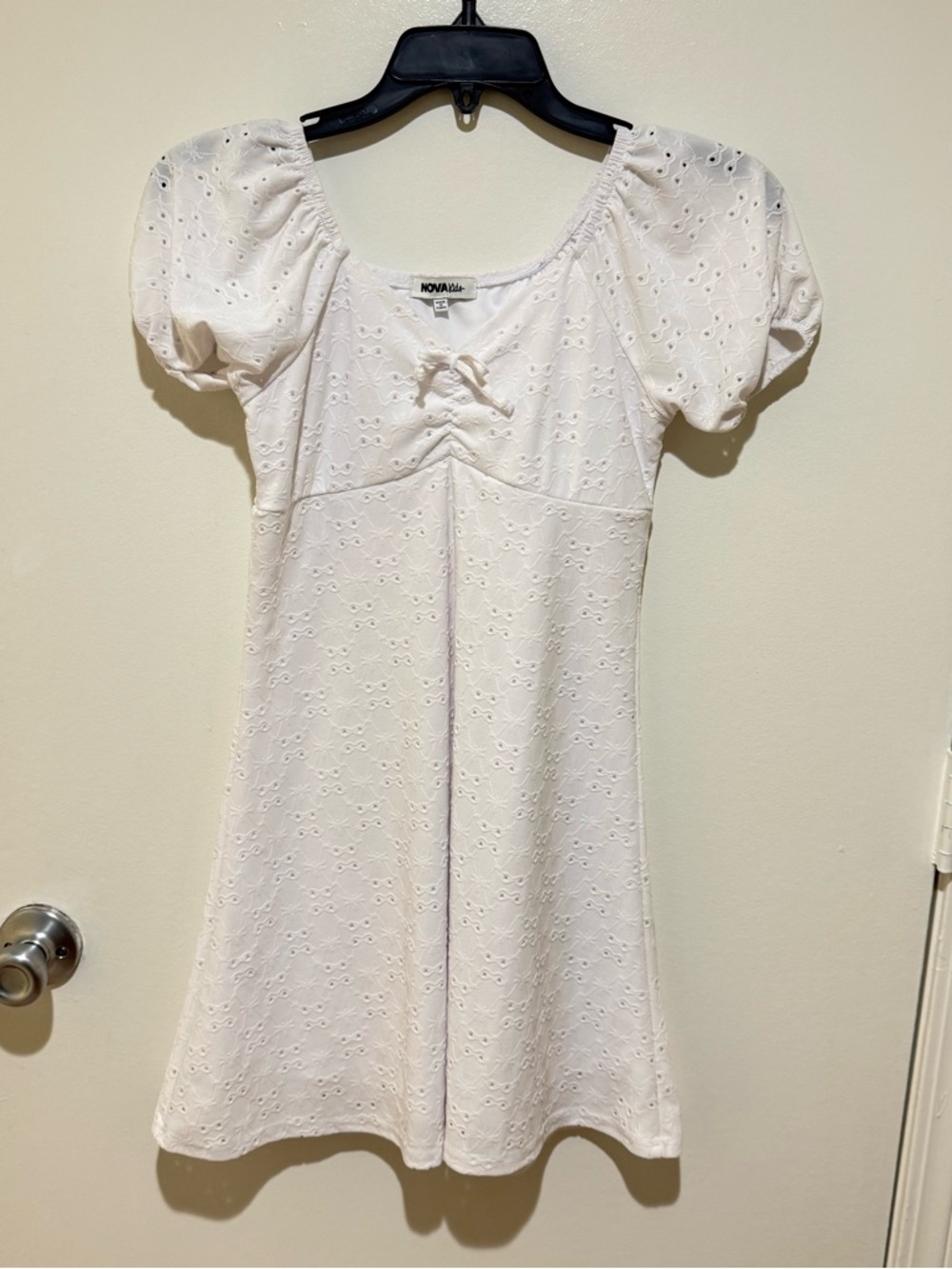 Fashion Nova White Eyelet Puff-Sleeve Dress for Kids